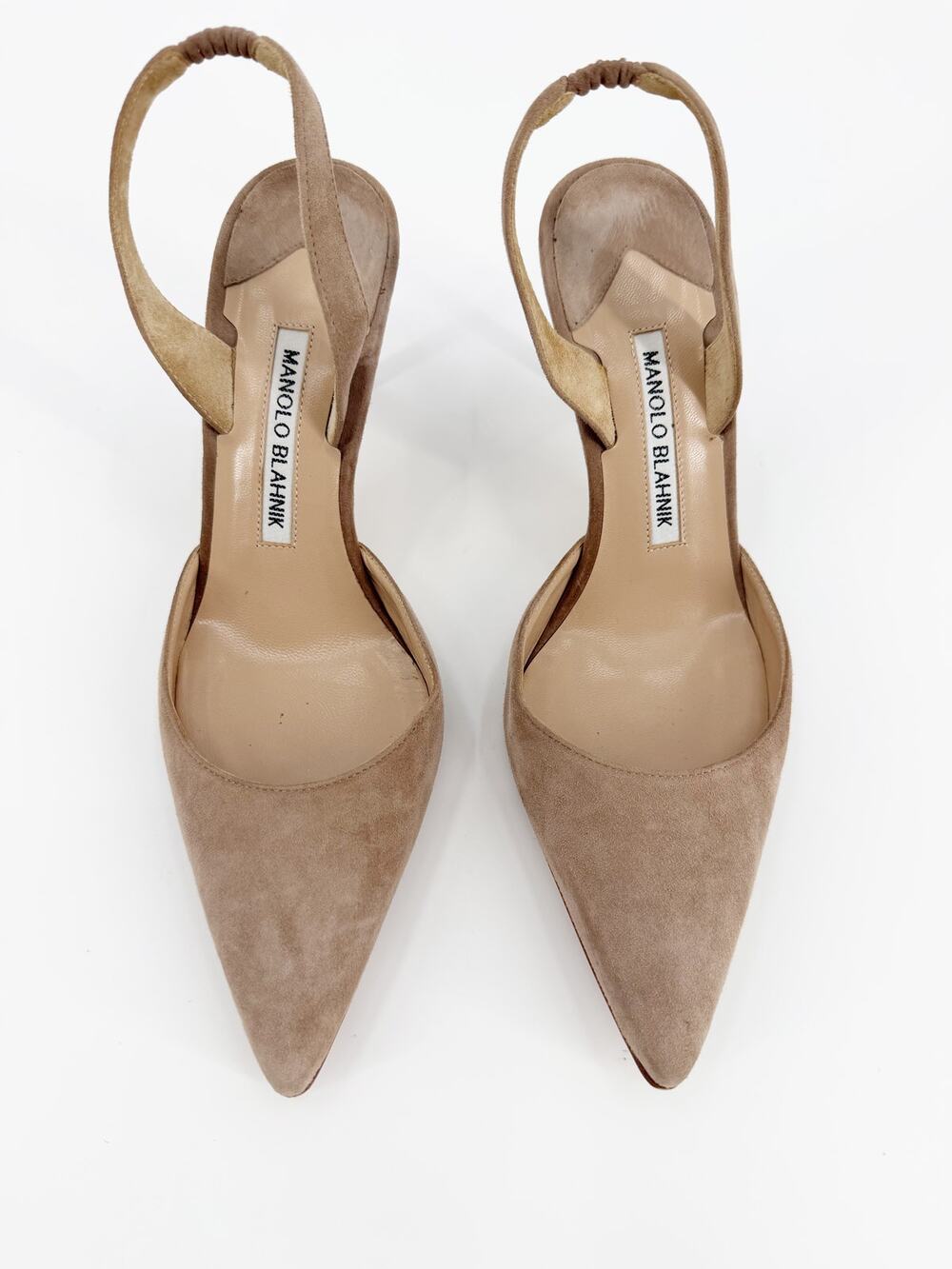 Manolo Blahnik Carolyne Beige Nude Leather Pointed Slingback Pumps 36.5 EU 6.5